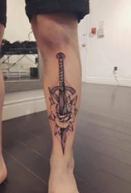 European calf tattoo male shank on the rose and dagger tattoo picture