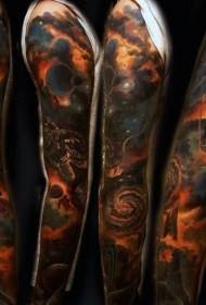 Цветно рамо прекрасна Рисувана слънчева система с астронавти и сателитни дизайни за татуировки