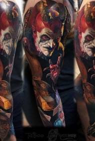 arm farve monster med bog tatovering mønster