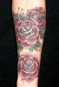 arm color red rose tattoo pattern