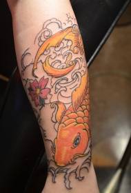 arm colored squid and wavy tattoo pattern