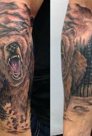 arm very realistic color roaring bear tattoo pattern