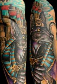 gaya manga Dewa Mesir pola tato warna Anubis