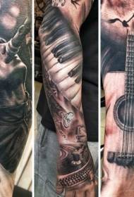 realistic European and American style music theme tattoo pattern