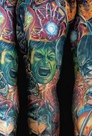 arm gorgeous various super Hero character tattoo pattern