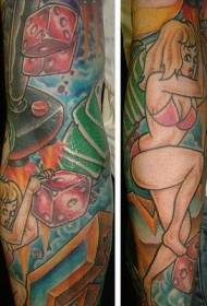 arm color gambler girl with life tattoo pattern