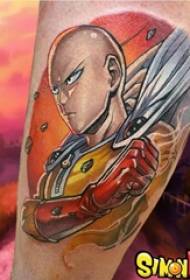 Tatuaggio con gambo maschio personaggio dei cartoni animati su un pugno colorato Immagine del tatuaggio di Superman