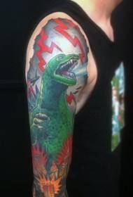 arm Asian style cartoon multicolored Godzilla tattoo pattern