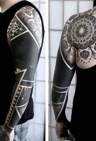 Big funny black and white tribal flower tattoo pattern