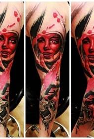 big bloody women's portrait sleeves with skull tattoo pattern