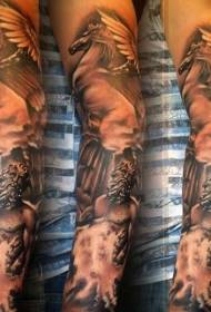arm black gray fantasy Greek idol with Pegasus tattoo pattern