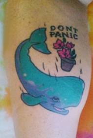 European shank tattoo txiv neej shank rau paj thiab whale tattoo Daim duab