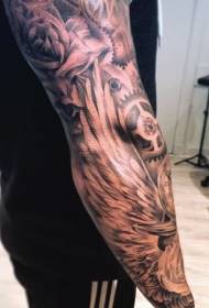 arm fun black gray mechanical and wing tattoo pattern