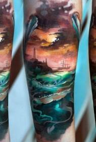 color ocean sunset tattoo pattern