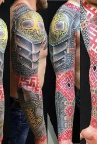 腕の素晴らしい幾何学的なスタイルの色の中世の鎧のタトゥーパターン