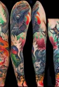الگوی تاتو حیوانات جنگل رنگ بازوی رنگ