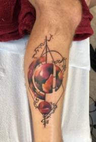 European calf tattoo male shank on triangle and planet tattoo picture