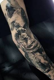 рука рэалістычны чорны шэры малюнак татуіроўкі статуі