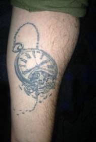 orasan nga tattoo nga lalaki shank sa retro clock tattoo nga litrato