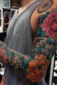 Flower arm Asian style colorful various floral tattoo designs