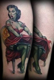 Bein Farbe Zombie Mädchen Tattoo Muster