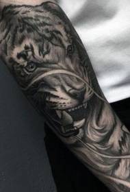 arm realistic style black gray roaring tiger tattoo pattern