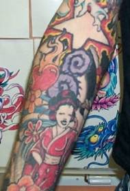 arm color flowers and stars geisha tattoo pattern