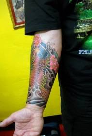 arm beautiful Japanese carp and spray tattoo pattern