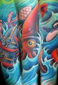 arm färg bläckfisk attack Ship tatuering mönster