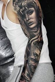 brazo negro misterioso retrato femenino tatuaje patrón