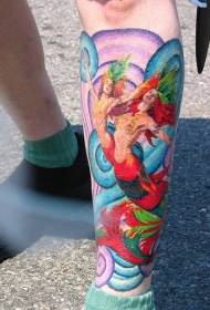 Uzorak za tetovažu sirena u boji nogu
