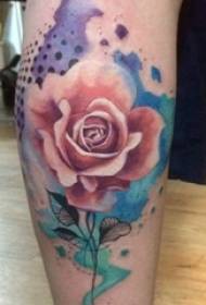 calf symmetrical tattoo girl calf on colored rose tattoo picture