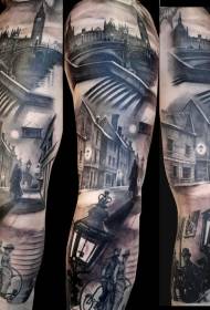 Όπλα υπέροχο μαύρο γκρι αστείο μοντέλο τατουάζ της πόλης του Λονδίνου
