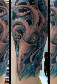male arm color realistic squid tattoo pattern