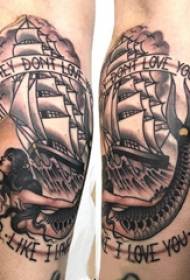 vasikan symmetrinen tatuointi urosvarsi merenneito ja purjehdus tatuointi kuvia