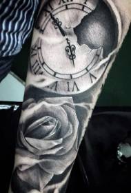 funny black ash broken clock with rose tattoo pattern
