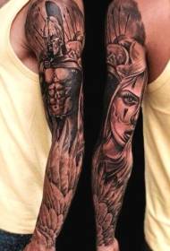 arm funny black Spartan warrior and girl tattoo pattern