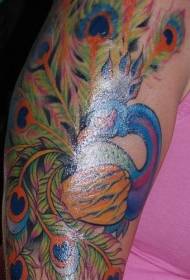 female arm color peacock sleeve tattoo pattern