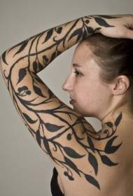 simple black leaf vine arm tattoo pattern