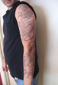 arm svart linje dragon tatuering mönster