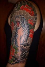Big Painted Snow Tiger Asian Style Tattoo Pattern