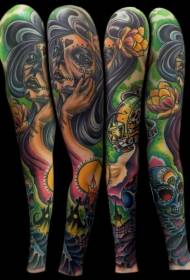 flower arm Mexican traditional colored various demon tattoos