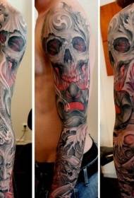 arm Asian style colorful demon skull and snake tattoo pattern