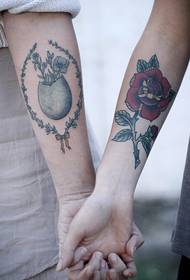 couple personality rose month vase arm tattoo