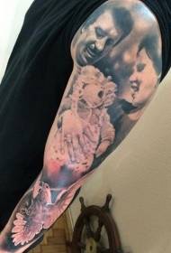 arm romantic and sweet realistic family Three portrait tattoo designs