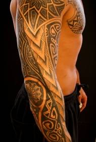 arm and chest black Polynesian jewelry tattoo pattern