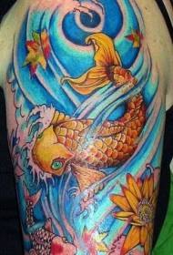 arm color gold koi fish tattoo pattern