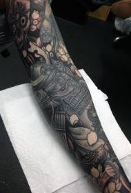 arm Asian style warrior with various floral tattoo designs