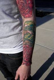 arm color red Rose theme tattoo pattern