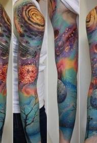 flower arm color space and earth tattoo pattern